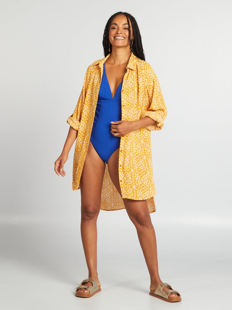 Chemise de plage mi-longue Jaune imprimé - Kiabi