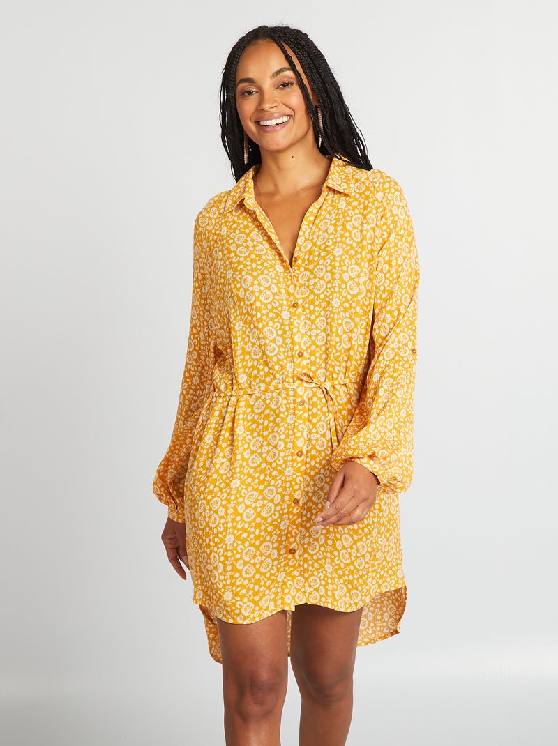 Chemise de plage mi-longue Jaune imprimé - Kiabi
