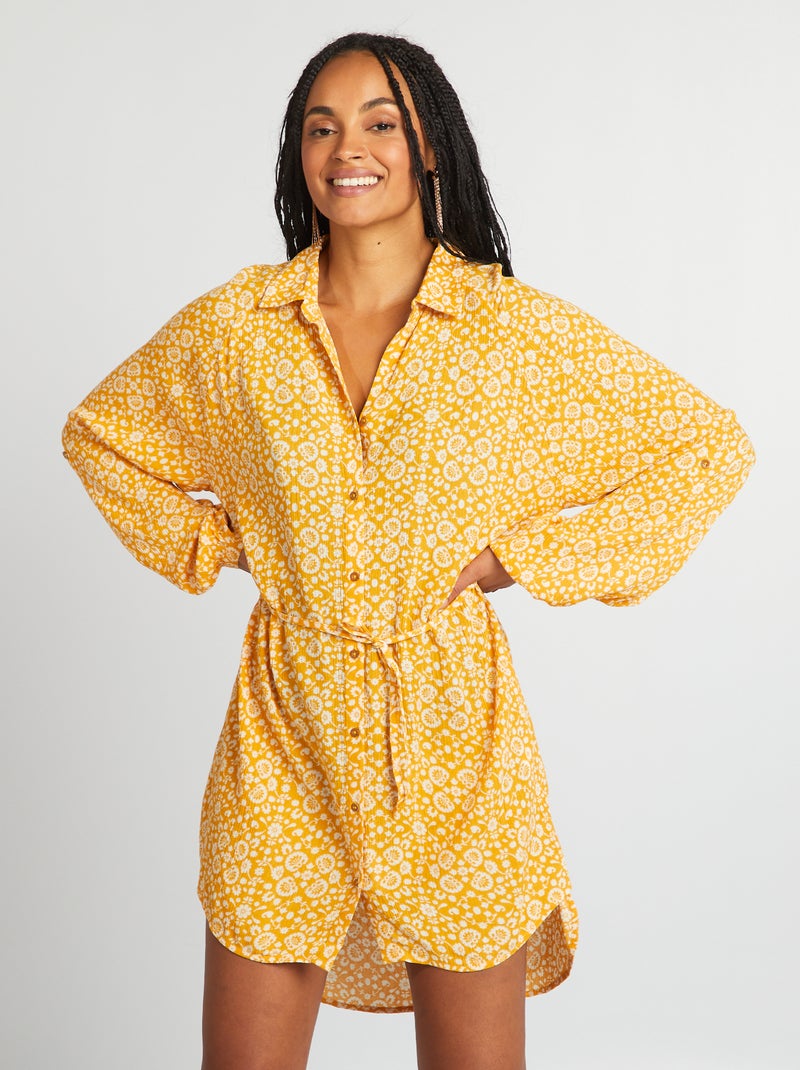 Chemise de plage mi-longue Jaune imprimé - Kiabi