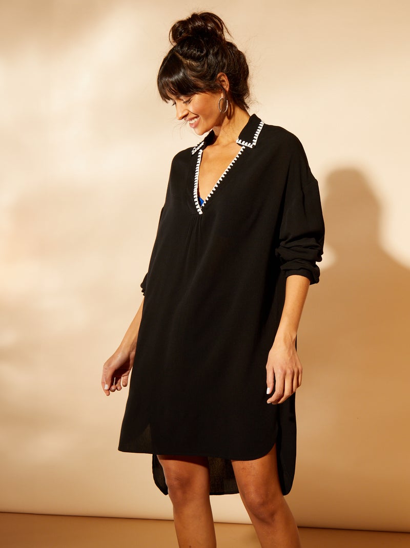 Chemise de plage mi-longue noir - Kiabi