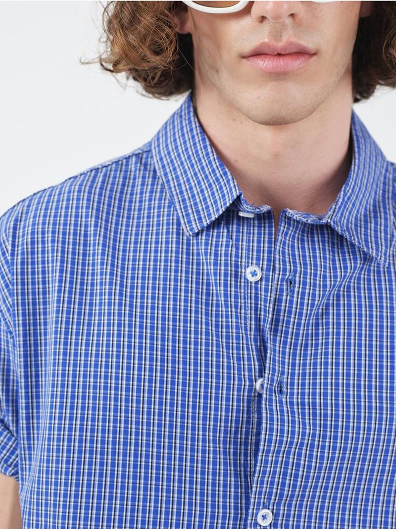 Chemise décontractée à carreaux boutonnée à manches courtes giesto Bleu électrique - Kiabi