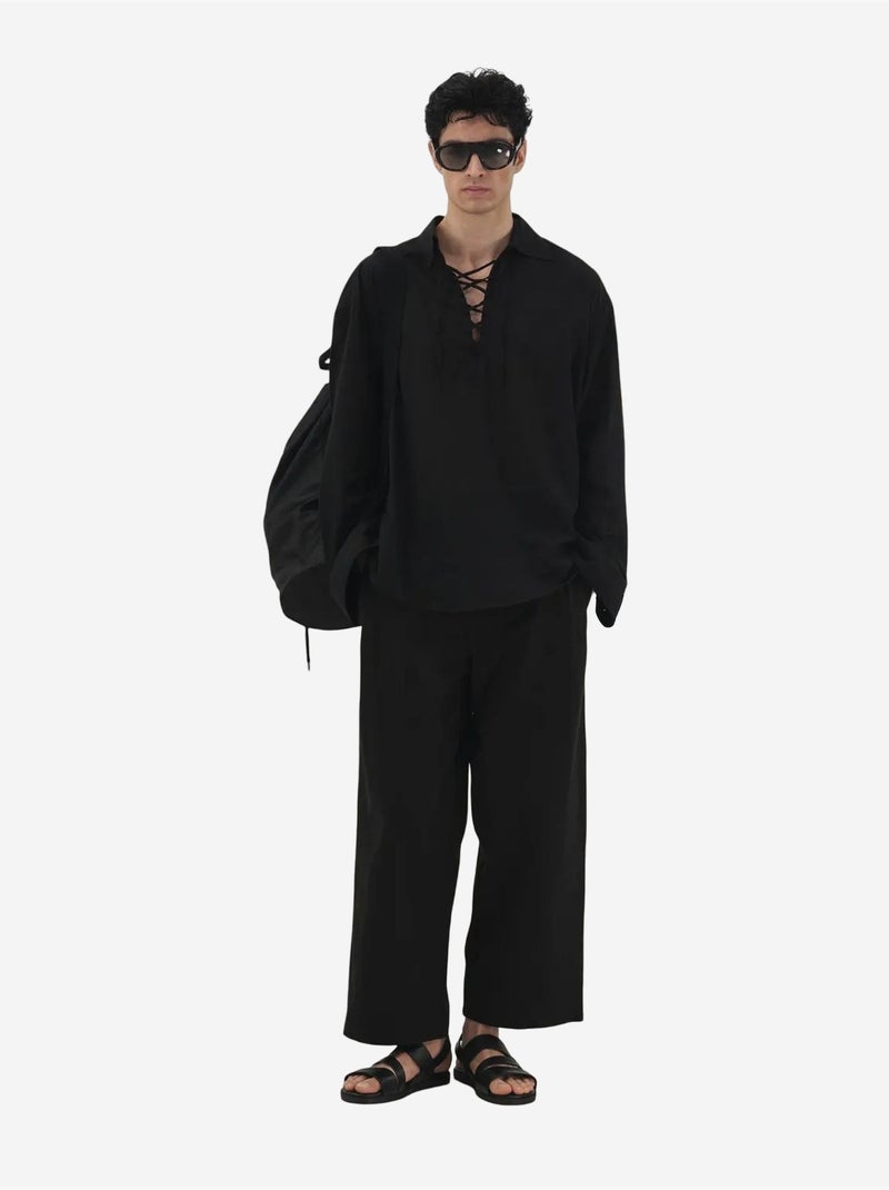 Chemise décontractée à manches longues avec lien à nouer giesto Noir - Kiabi