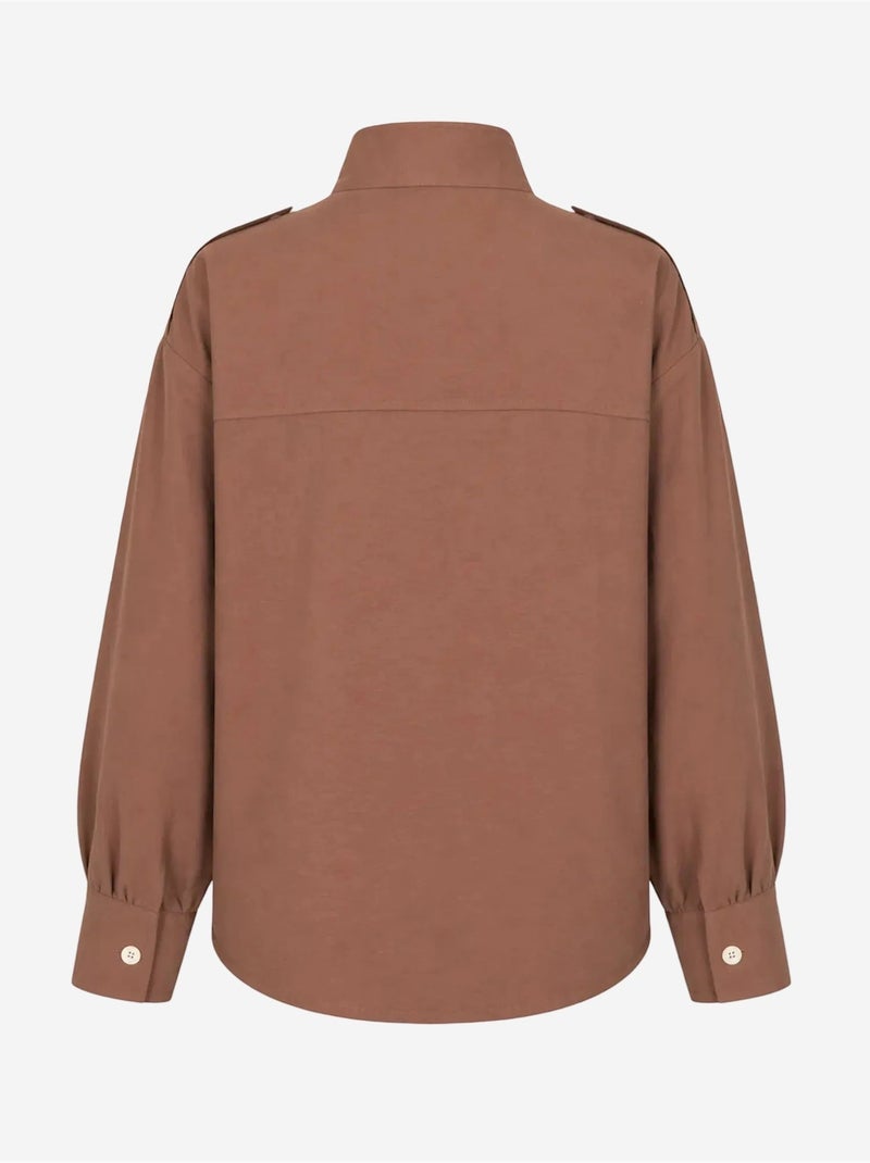 Chemise décontractée boutonnée à col mandarin mixray Marron clair - Kiabi