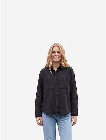 Chemise décontractée boutonnée en lin mélangé avec poche my fashion