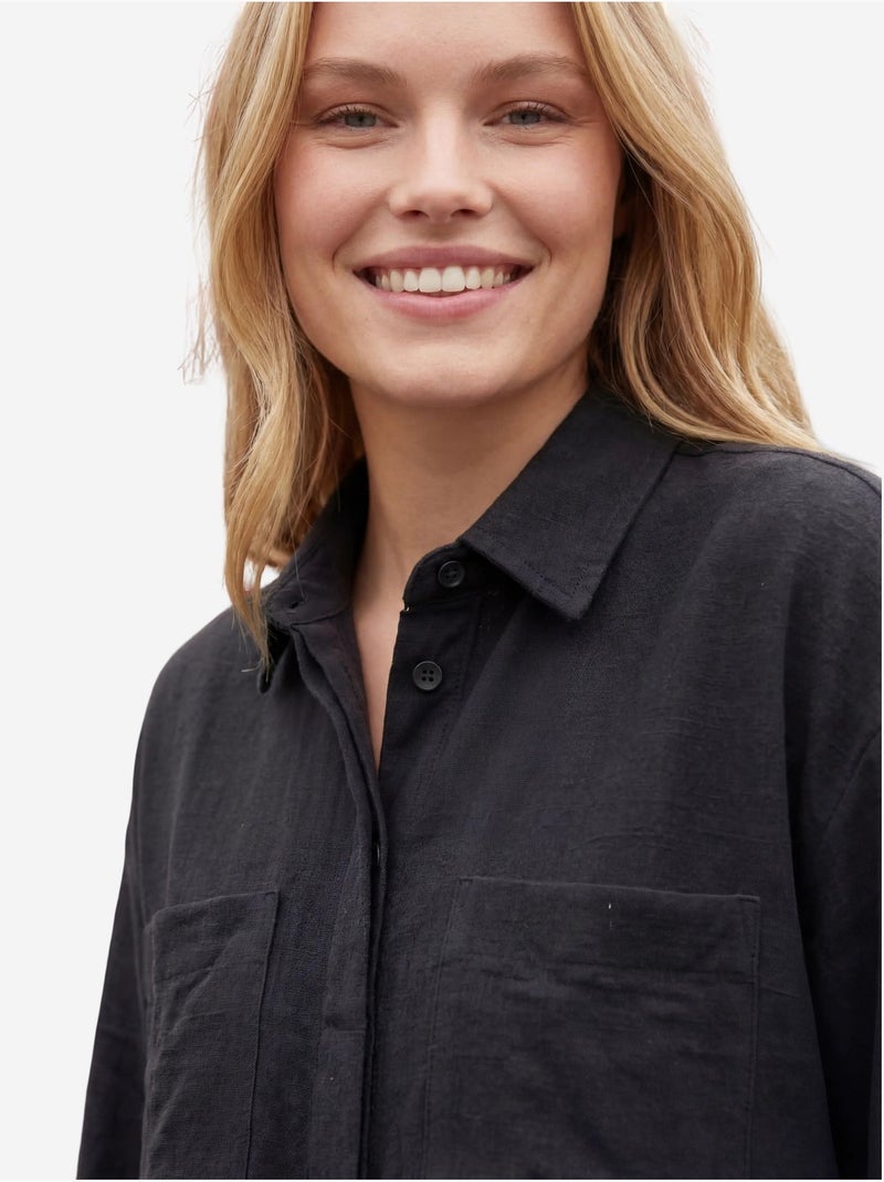 Chemise décontractée boutonnée en lin mélangé avec poche my fashion Noir - Kiabi