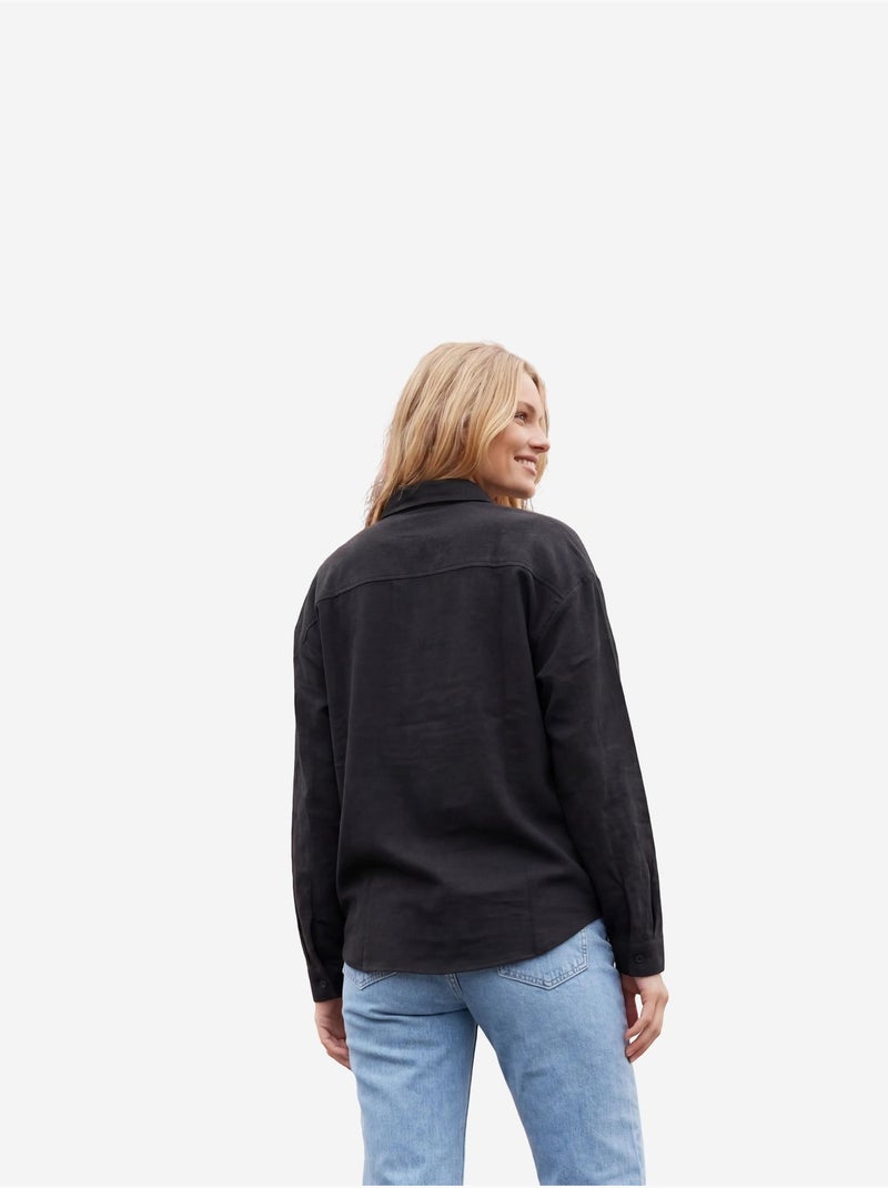 Chemise décontractée boutonnée en lin mélangé avec poche my fashion Noir - Kiabi