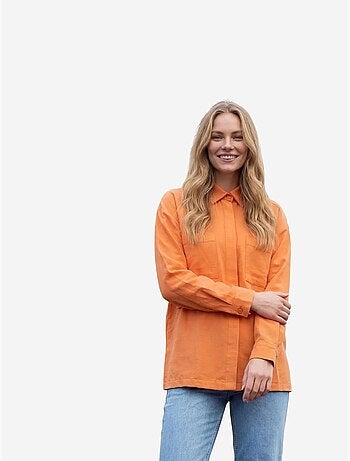 Chemise décontractée boutonnée en lin mélangé avec poche my fashion