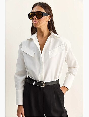 Chemise décontractée en popeline boutonnée à manches longues avec poche lucci