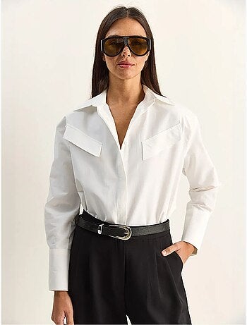 Chemise décontractée en popeline boutonnée à manches longues avec poche lucci