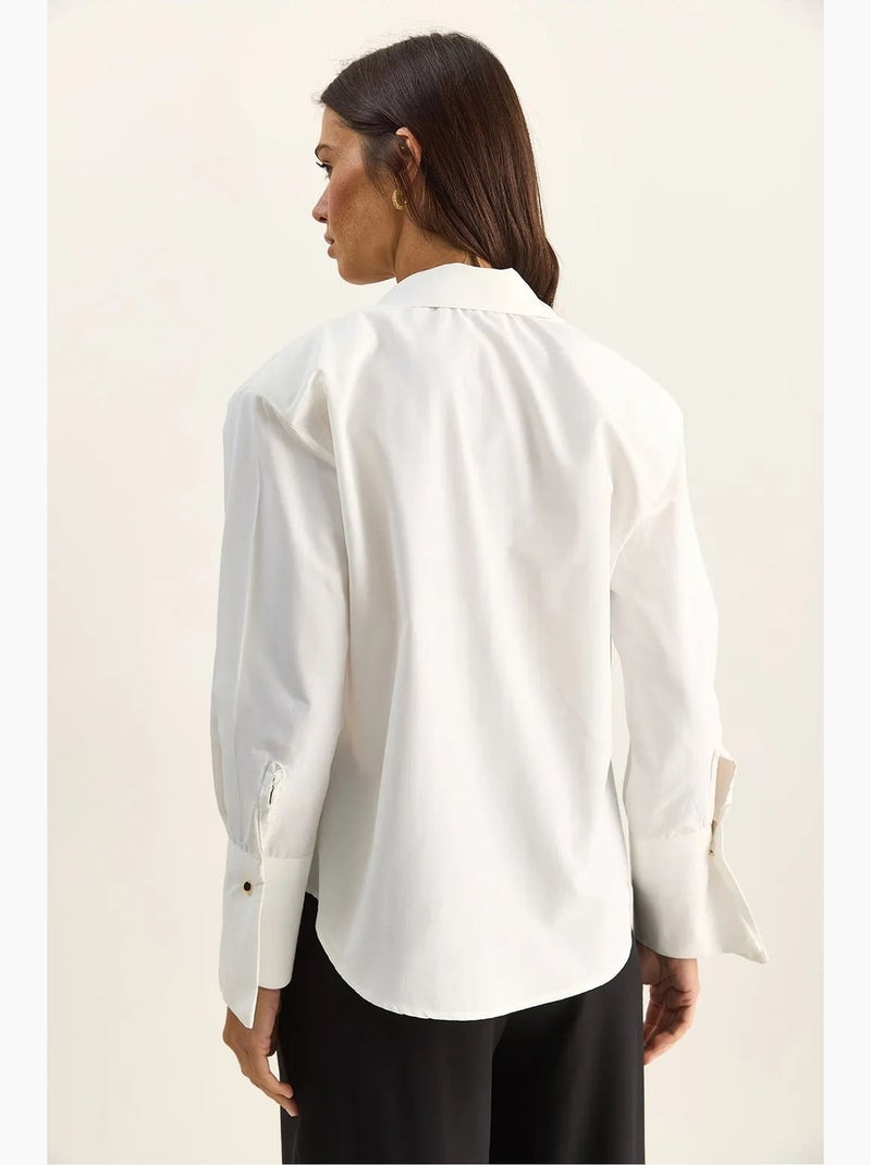 Chemise décontractée en popeline boutonnée à manches longues avec poche lucci Blanc - Kiabi