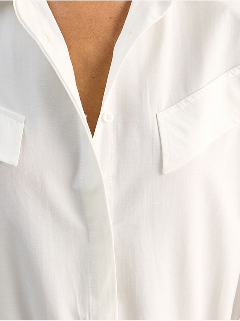 Chemise décontractée en popeline boutonnée à manches longues avec poche lucci Blanc - Kiabi