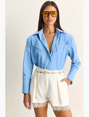 Chemise décontractée en popeline boutonnée à manches longues avec poche lucci