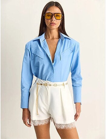 Chemise décontractée en popeline boutonnée à manches longues avec poche lucci