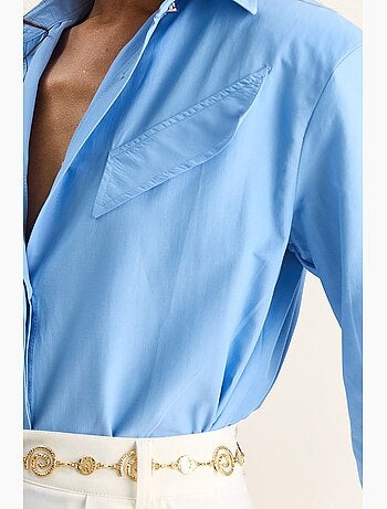 Chemise décontractée en popeline boutonnée à manches longues avec poche lucci