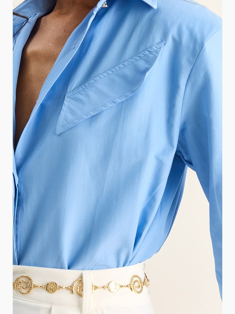 Chemise décontractée en popeline boutonnée à manches longues avec poche lucci Bleu clair - Kiabi