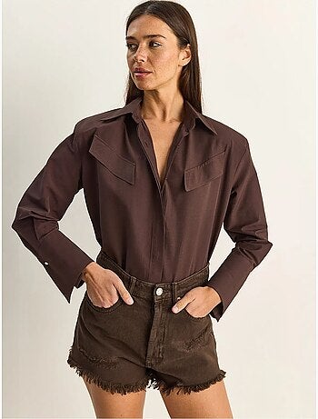 Chemise décontractée en popeline boutonnée à manches longues avec poche lucci