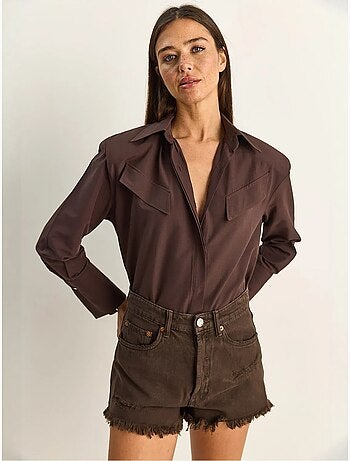 Chemise décontractée en popeline boutonnée à manches longues avec poche lucci