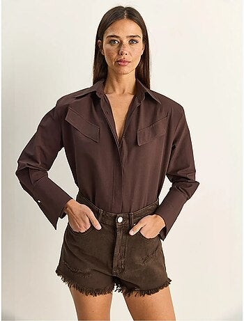 Chemise décontractée en popeline boutonnée à manches longues avec poche lucci