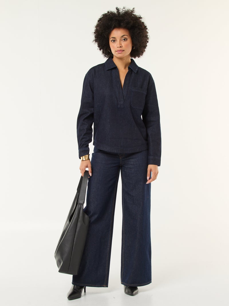 Chemise denim manches longues Bleu - Kiabi