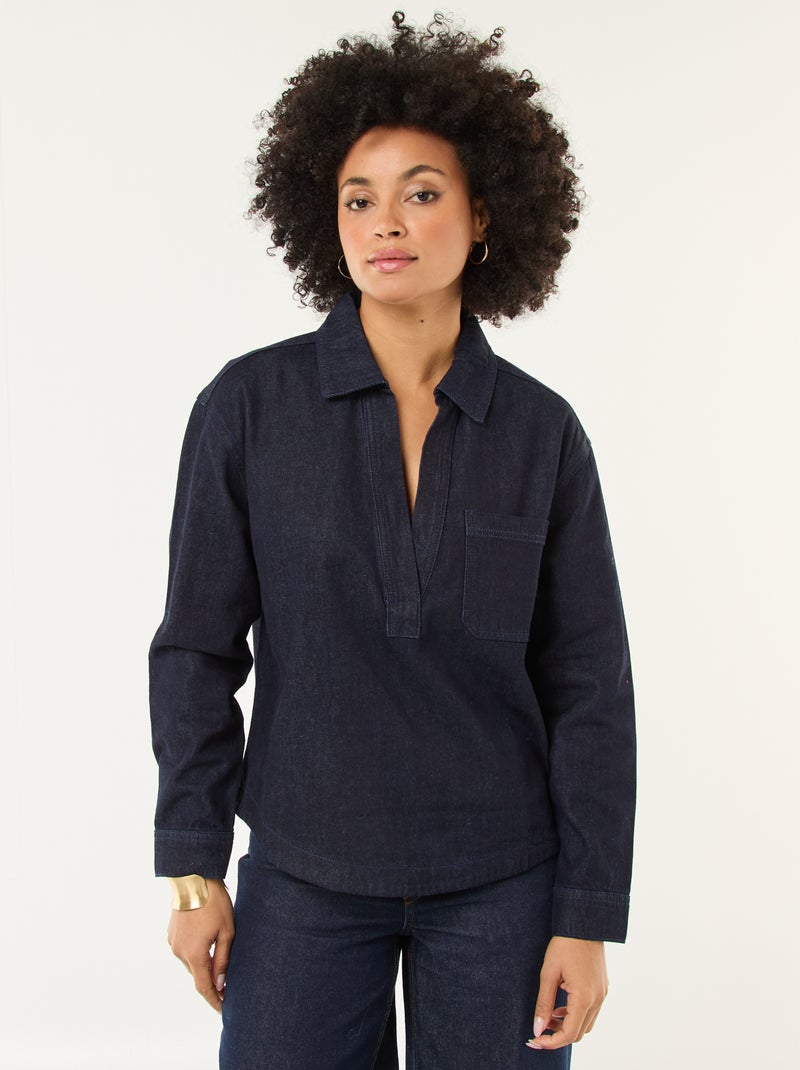 Chemise denim manches longues Bleu - Kiabi