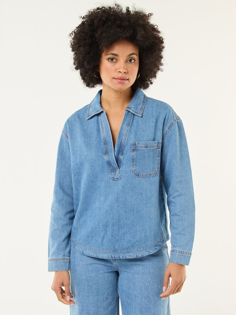Chemise denim manches longues Bleu - Kiabi