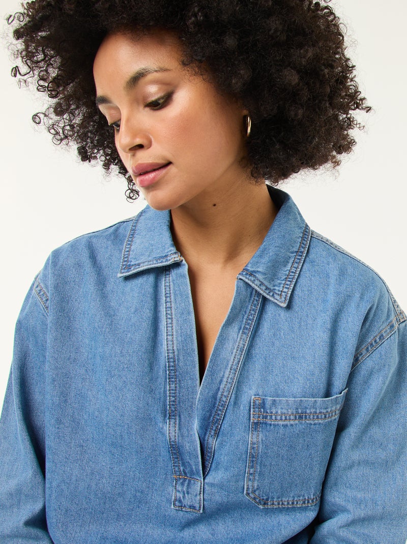 Chemise denim manches longues Bleu - Kiabi