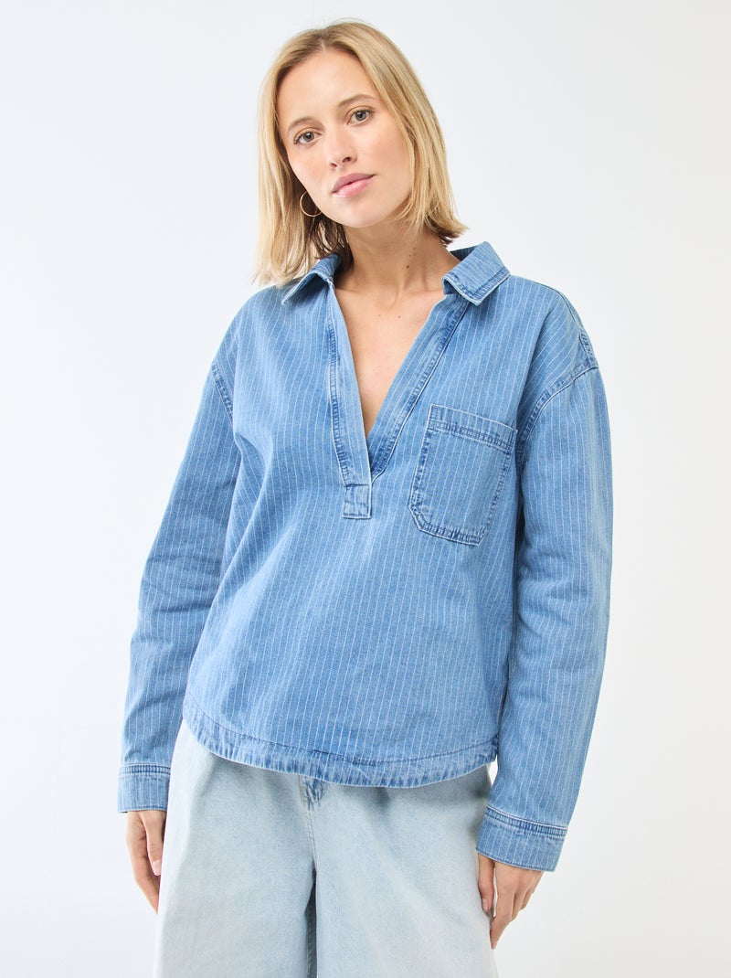 Chemise denim manches longues Bleu - Kiabi