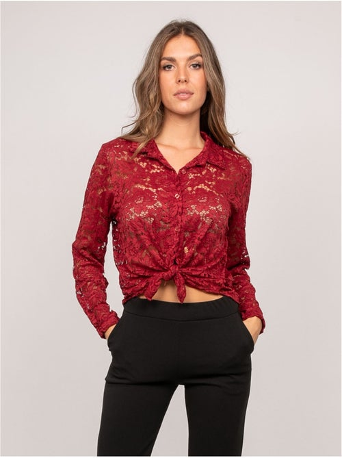 Chemise dentelle florale transparente olirose - Kiabi Chemise dentelle florale transparente olirose - Kiabi