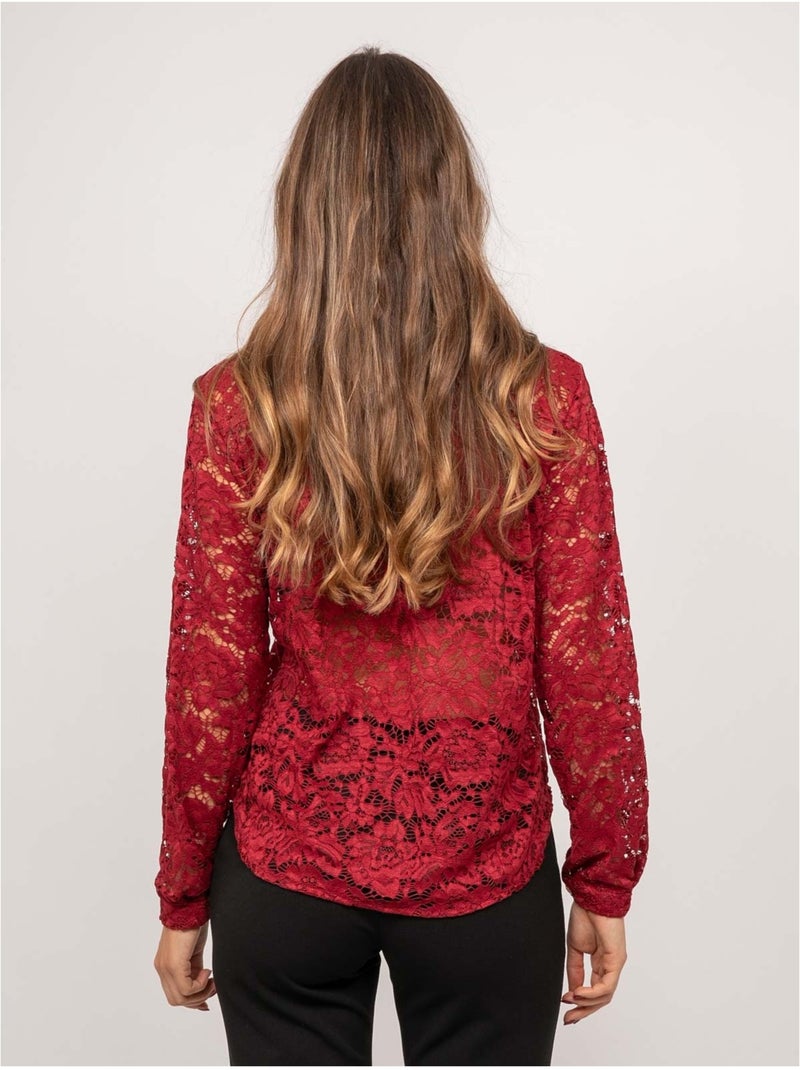 Chemise dentelle florale transparente olirose Bordeaux - Kiabi
