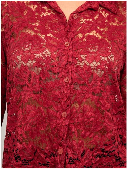 Chemise dentelle florale transparente olirose - Kiabi Chemise dentelle florale transparente olirose - Kiabi