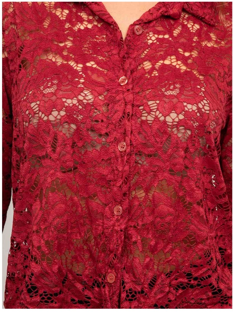 Chemise dentelle florale transparente olirose Bordeaux - Kiabi