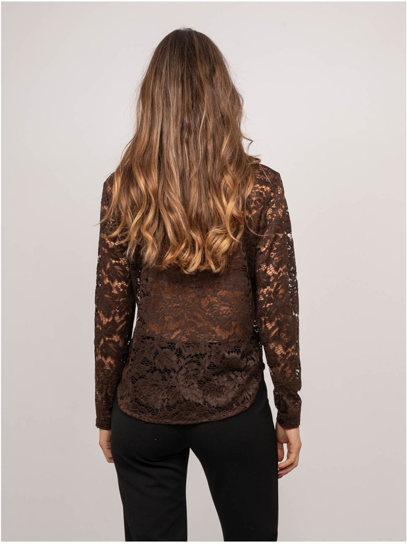 Chemise dentelle florale transparente olirose Marron - Kiabi