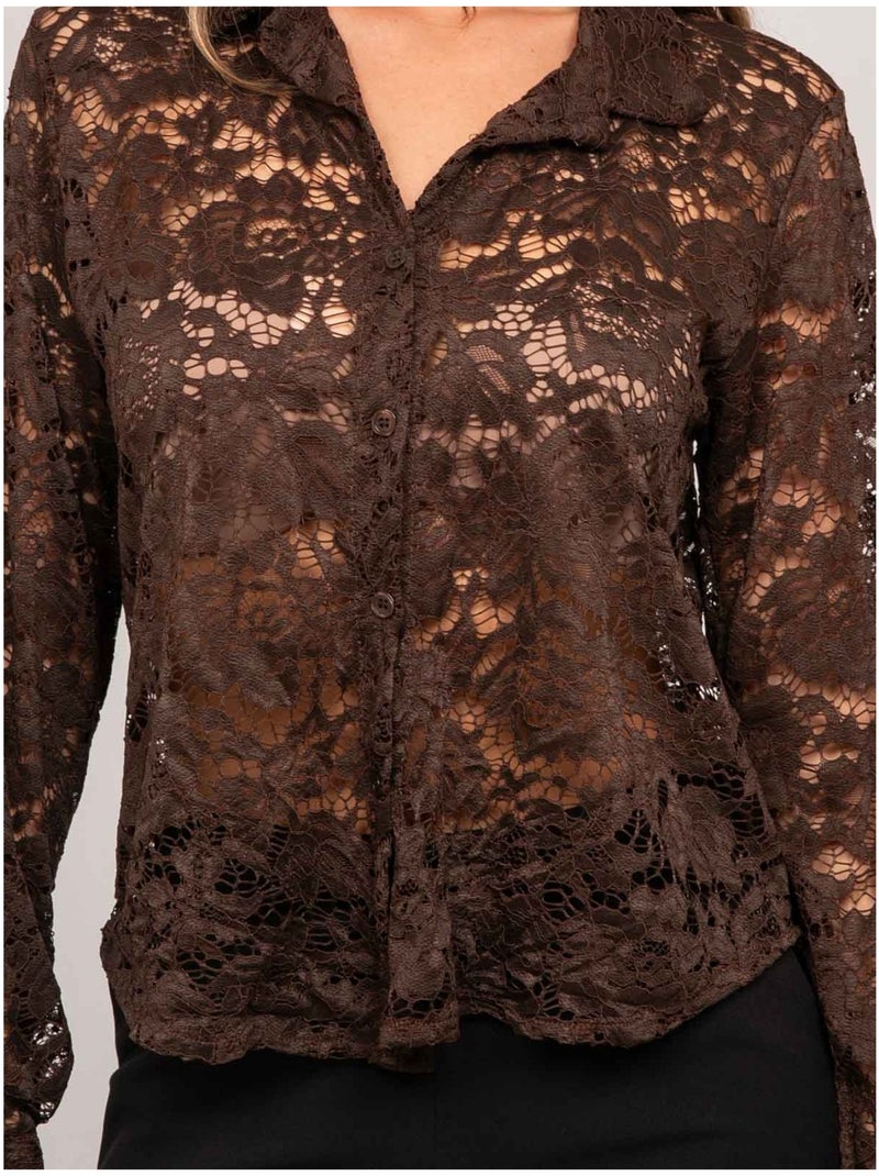 Chemise dentelle florale transparente olirose Marron - Kiabi