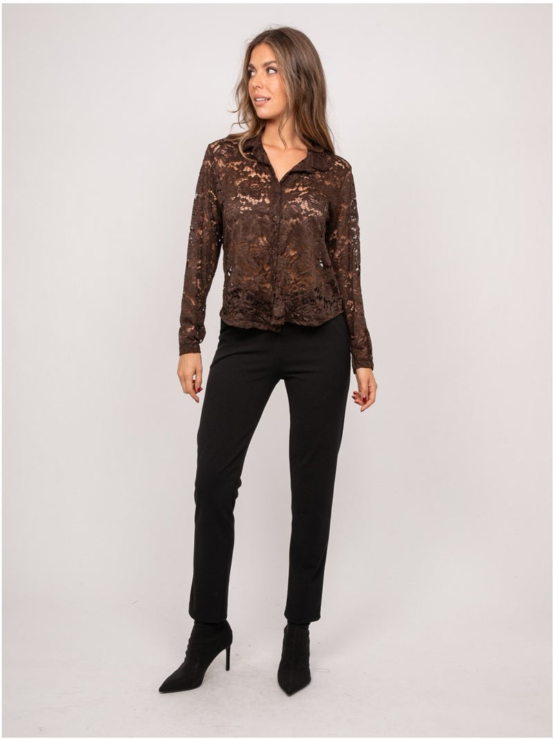 Chemise dentelle florale transparente olirose Marron - Kiabi
