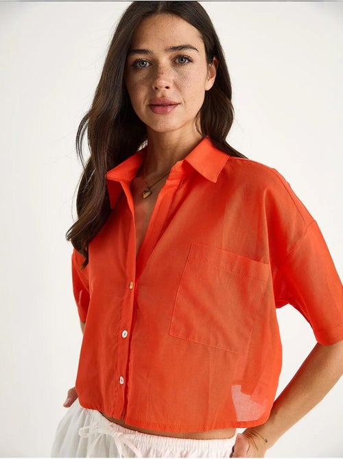 Chemise d'été courte en coton et lin à col en v bianco avec une seule poche lucci - Kiabi Chemise d'été courte en coton et lin à col en v bianco avec une seule poche lucci - Kiabi