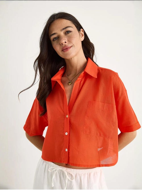 Chemise d'été courte en coton et lin à col en v bianco avec une seule poche lucci - Kiabi Chemise d'été courte en coton et lin à col en v bianco avec une seule poche lucci - Kiabi