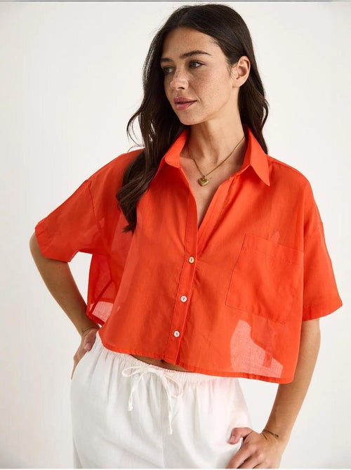 Chemise d'été courte en coton et lin à col en v bianco avec une seule poche lucci - Kiabi Chemise d'été courte en coton et lin à col en v bianco avec une seule poche lucci - Kiabi