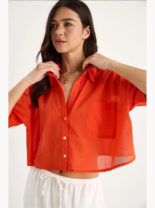 Chemise d'été courte en coton et lin à col en v bianco avec une seule poche lucci - Kiabi Chemise d'été courte en coton et lin à col en v bianco avec une seule poche lucci - Kiabi
