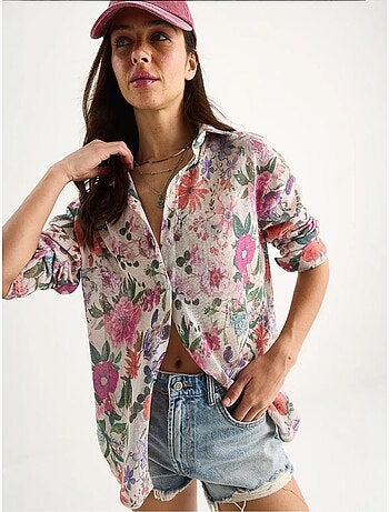 Chemise d'été en tricot à imprimé numérique bianco lucci