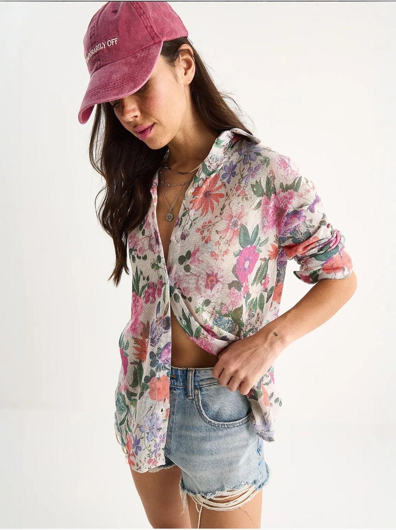 Chemise d'été en tricot à imprimé numérique bianco lucci Beige argile - Kiabi