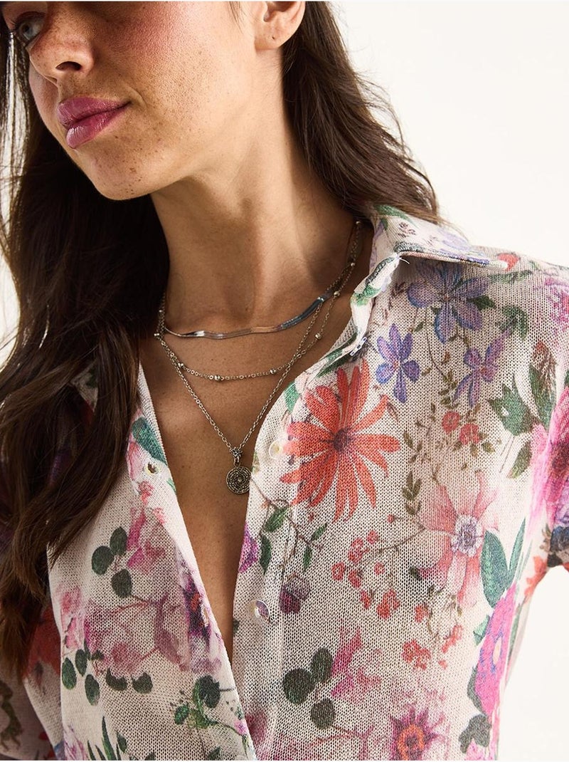 Chemise d'été en tricot à imprimé numérique bianco lucci Beige argile - Kiabi