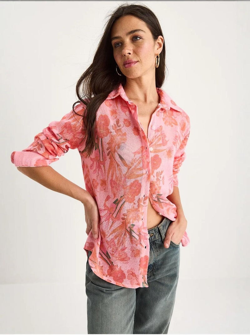 Chemise d'été en tricot à imprimé numérique bianco lucci Rose - Kiabi
