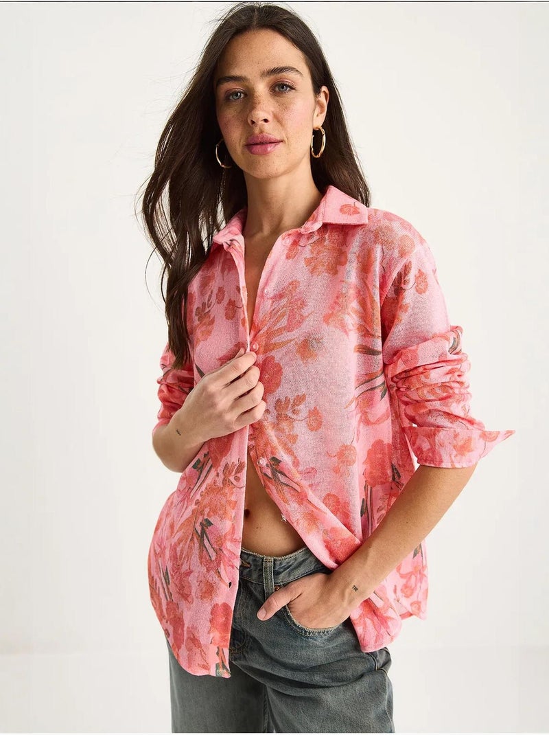 Chemise d'été en tricot à imprimé numérique bianco lucci Rose - Kiabi