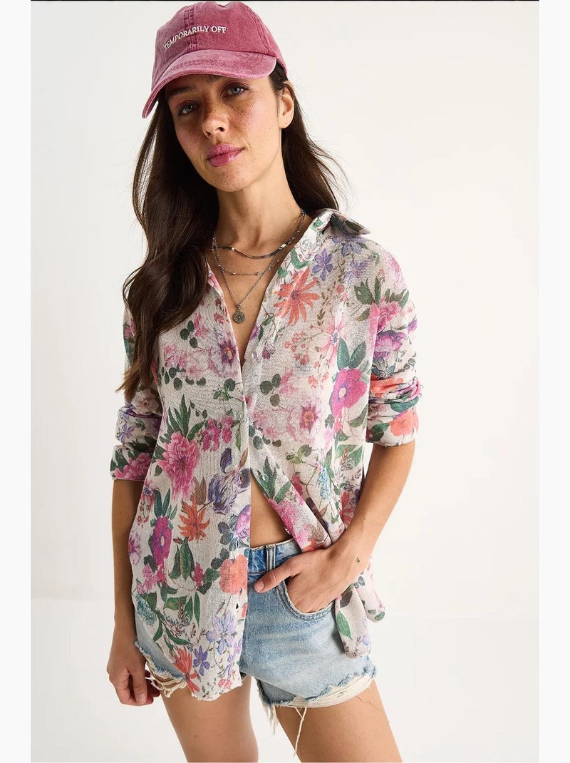 Chemise d'été en tricot à imprimé numérique lucci Beige argile - Kiabi