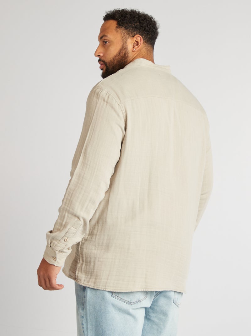 Chemise dobby avec col mao Gris - Kiabi