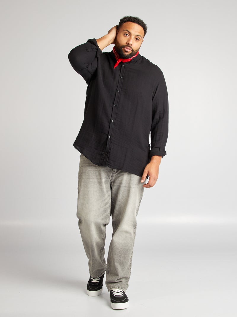 Chemise dobby avec col mao noir - Kiabi