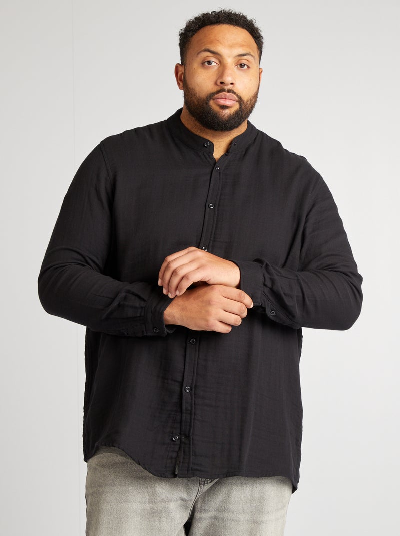 Chemise dobby avec col mao noir - Kiabi