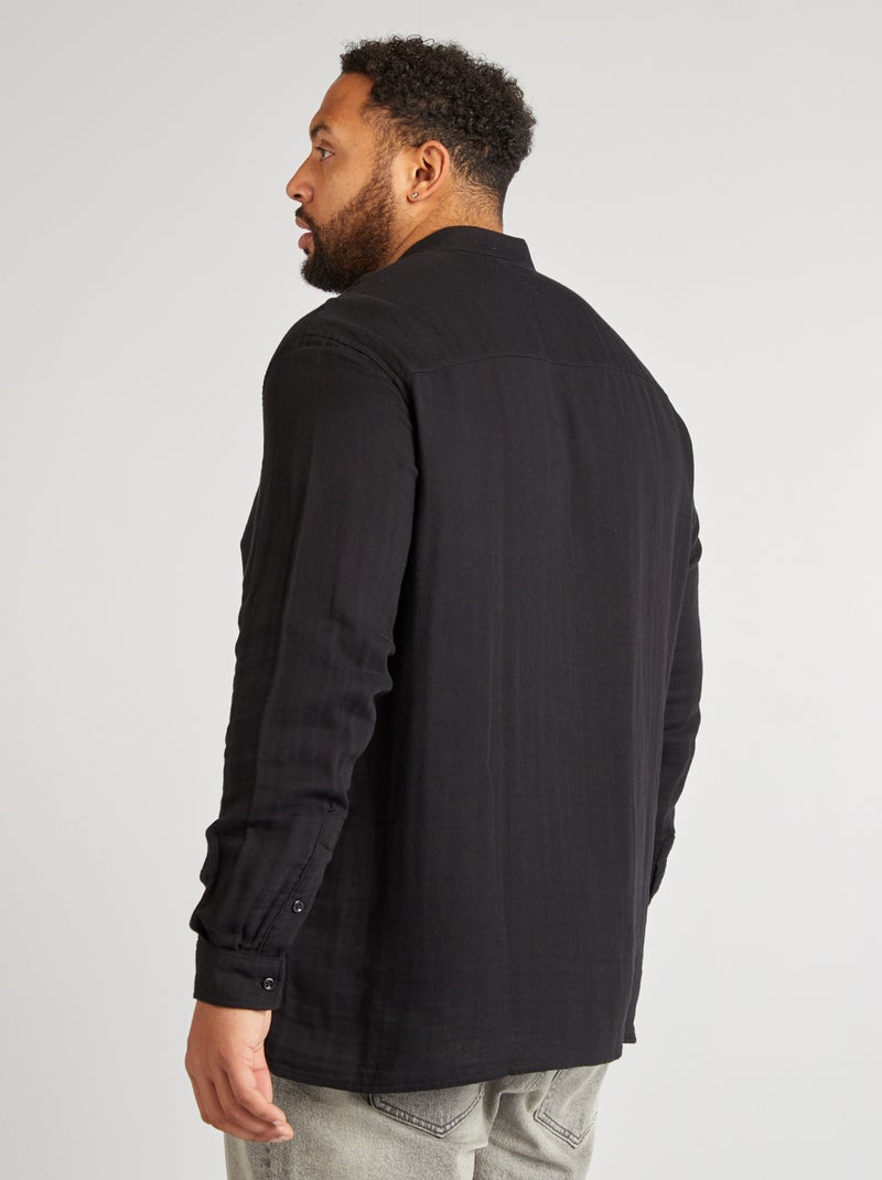 Chemise dobby avec col mao noir - Kiabi