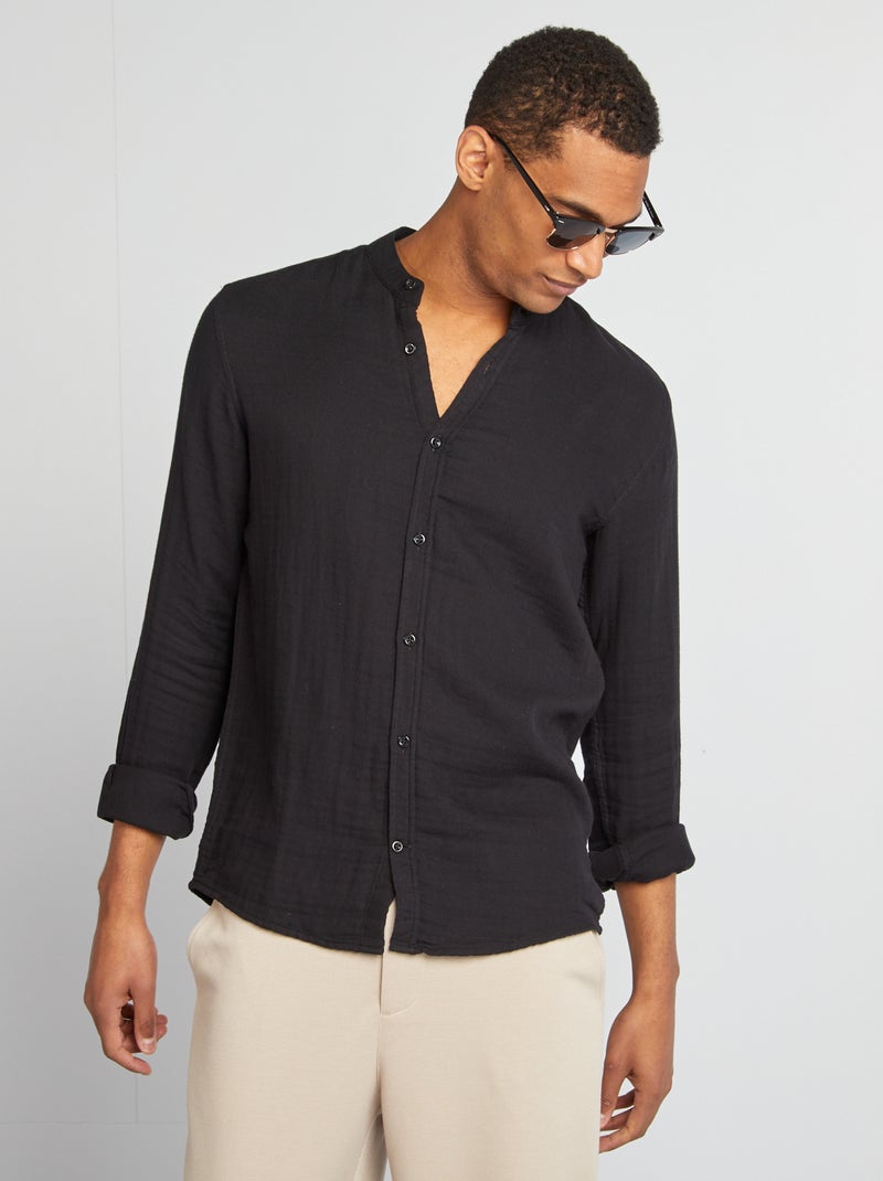 Chemise dobby coupe droite :col rond noir - Kiabi