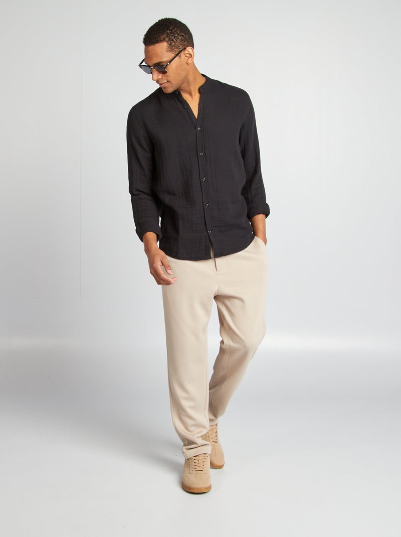 Chemise dobby coupe droite :col rond noir - Kiabi